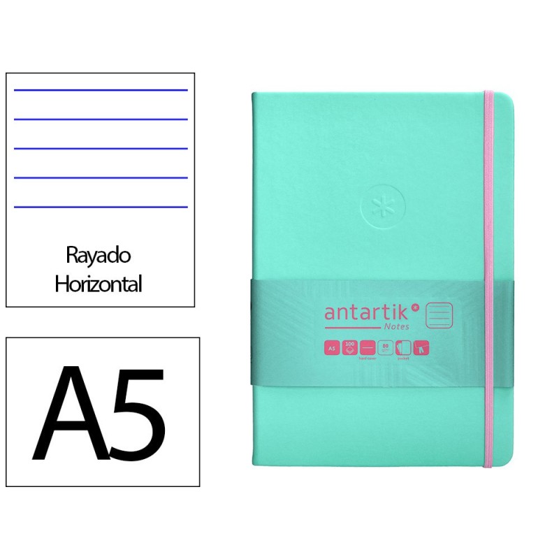 Cuaderno con gomilla antartik notes tapa dura a5 hojas rayas rosa y turquesa 100 hojas 80 gr fsc Cuaderno con gomilla antartik notes tapa dura a5 hojas rayas rosa y turquesa 100 hojas 80 gr fsc