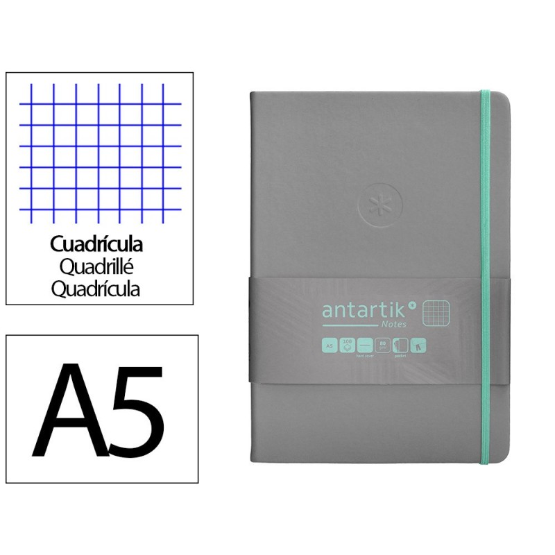 Cuaderno con gomilla antartik notes tapa dura a5 hojas cuadricula gris y turquesa 100 hojas 80 gr fsc Cuaderno con gomilla antartik notes tapa dura a5 hojas cuadricula gris y turquesa 100 hojas 80 gr fsc