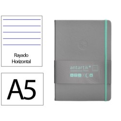 Cuaderno con gomilla antartik notes tapa dura a5 hojas rayas gris y turquesa 100 hojas 80 gr fsc