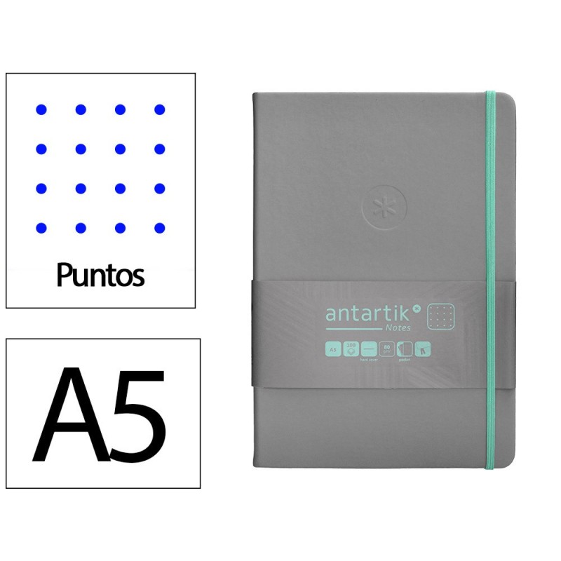 Cuaderno con gomilla antartik notes tapa dura a5 hojas puntos gris y turquesa 100 hojas 80 gr fsc Cuaderno con gomilla antartik notes tapa dura a5 hojas puntos gris y turquesa 100 hojas 80 gr fsc