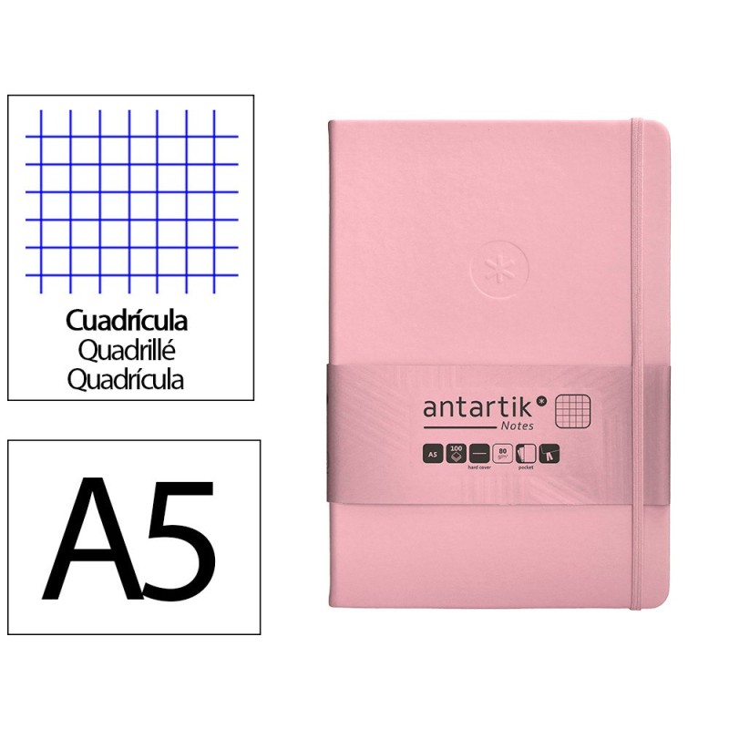 Cuaderno con gomilla antartik notes tapa dura a5 hojas cuadricula rosa pastel 100 hojas 80 gr fsc Cuaderno con gomilla antartik notes tapa dura a5 hojas cuadricula rosa pastel 100 hojas 80 gr fsc