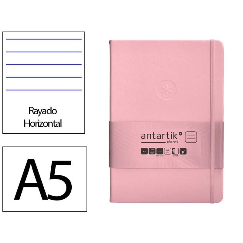 Cuaderno con gomilla antartik notes tapa dura a5 hojas rayas rosa pastel 100 hojas 80 gr fsc Cuaderno con gomilla antartik notes tapa dura a5 hojas rayas rosa pastel 100 hojas 80 gr fsc