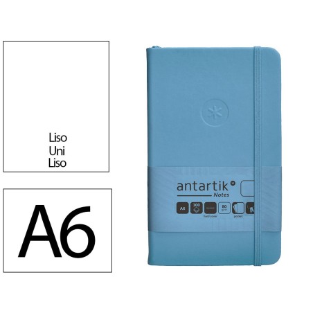 Cuaderno con gomilla antartik notes tapa dura a6 hojas lisas azul claro 100 hojas 80 gr fsc