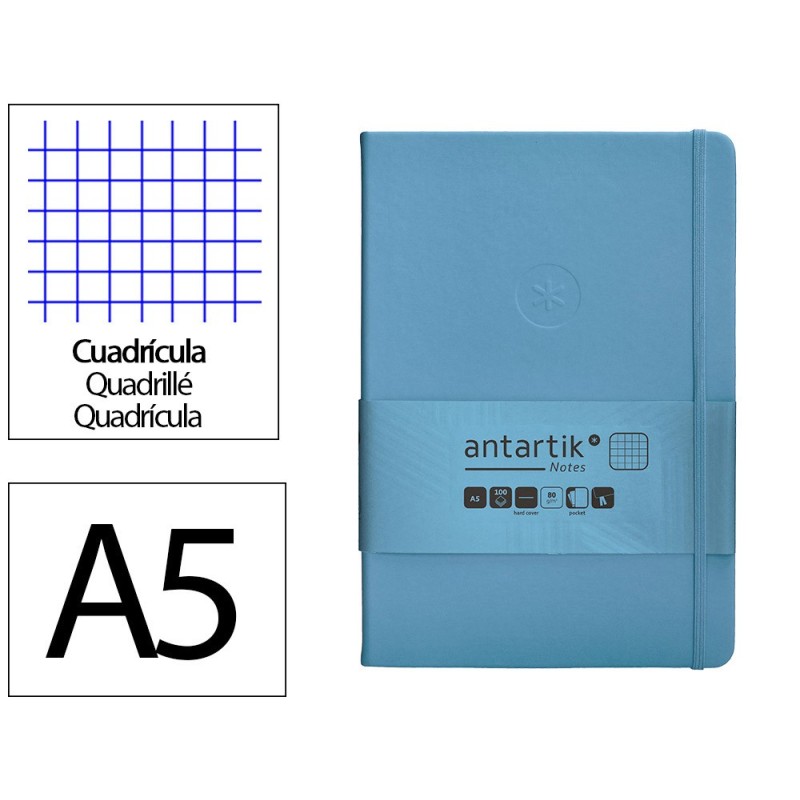 Cuaderno con gomilla antartik notes tapa dura a5 hojas cuadricula azul claro 100 hojas 80 gr fsc Cuaderno con gomilla antartik notes tapa dura a5 hojas cuadricula azul claro 100 hojas 80 gr fsc