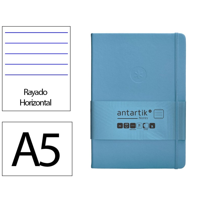 Cuaderno con gomilla antartik notes tapa dura a5 hojas rayas azul claro 100 hojas 80 gr fsc Cuaderno con gomilla antartik notes tapa dura a5 hojas rayas azul claro 100 hojas 80 gr fsc
