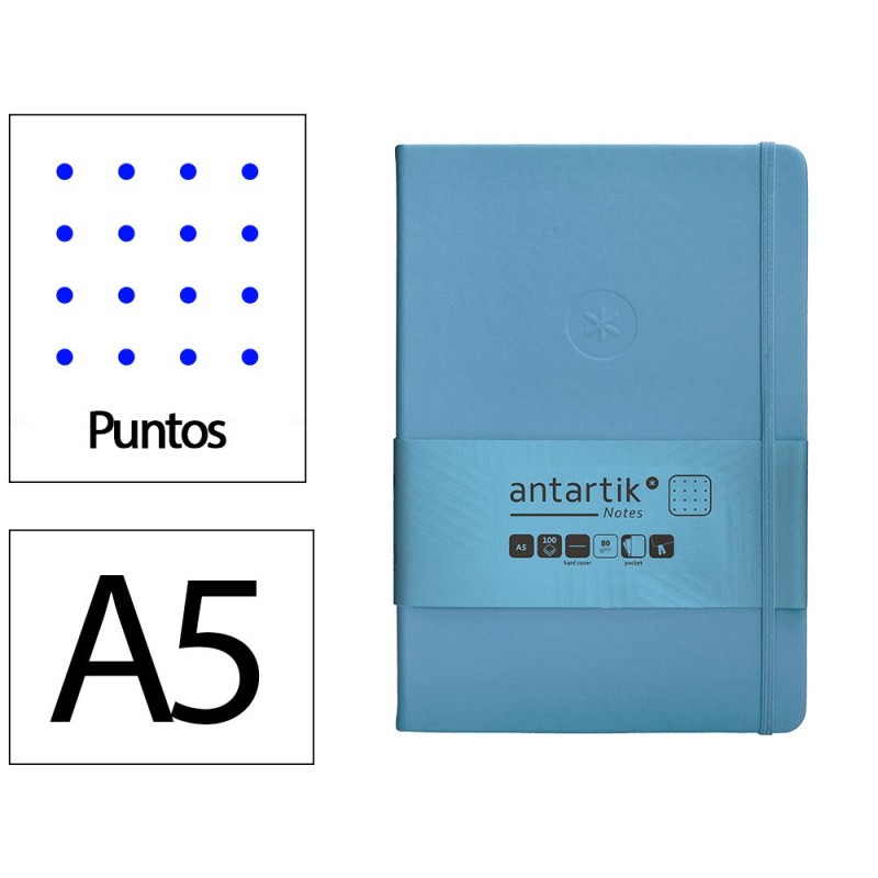 Cuaderno con gomilla antartik notes tapa dura a5 hojas puntos azul claro 100 hojas 80 gr fsc Cuaderno con gomilla antartik notes tapa dura a5 hojas puntos azul claro 100 hojas 80 gr fsc