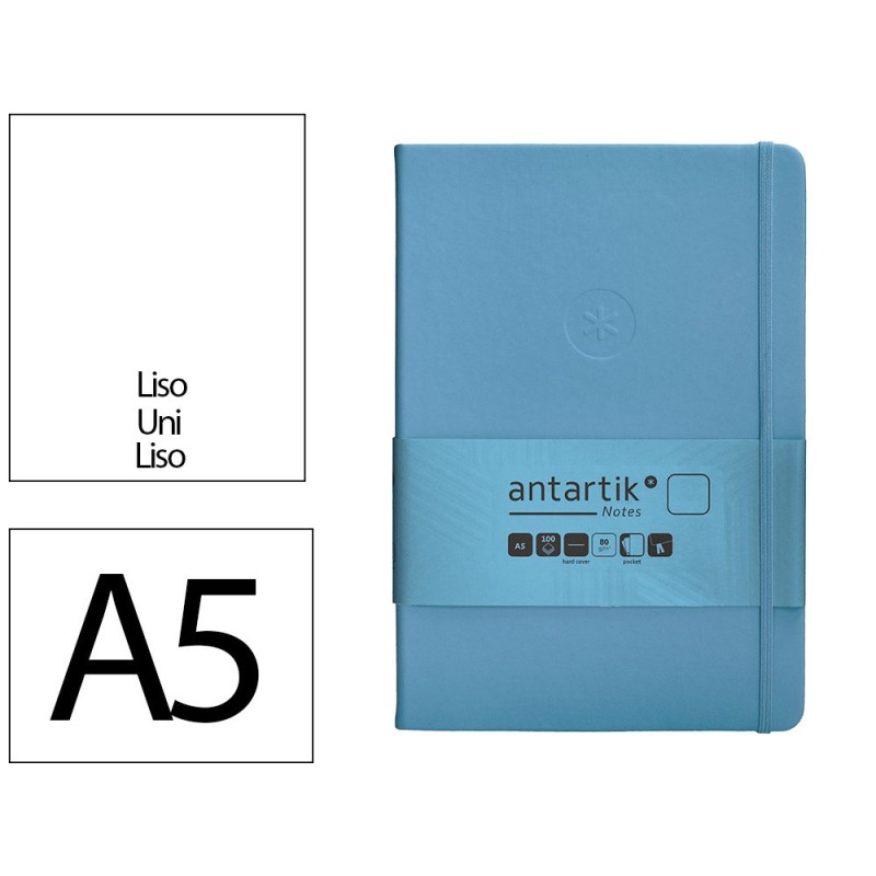 Cuaderno con gomilla antartik notes tapa dura a5 hojas lisas azul claro 100 hojas 80 gr fsc Cuaderno con gomilla antartik notes tapa dura a5 hojas lisas azul claro 100 hojas 80 gr fsc