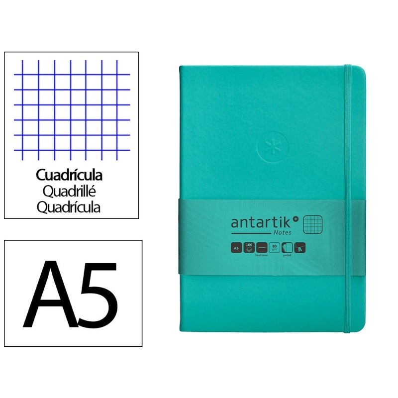 Cuaderno con gomilla antartik notes tapa dura a5 hojas cuadricula turquesa 100 hojas 80 gr fsc Cuaderno con gomilla antartik notes tapa dura a5 hojas cuadricula turquesa 100 hojas 80 gr fsc