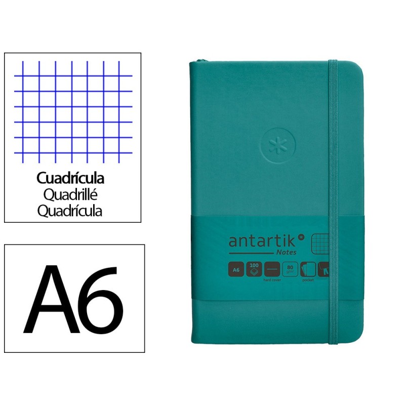 Cuaderno con gomilla antartik notes tapa dura a6 hojas cuadricula verde aguamarina 100 hojas 80 gr Cuaderno con gomilla antartik notes tapa dura a6 hojas cuadricula verde aguamarina 100 hojas 80 gr