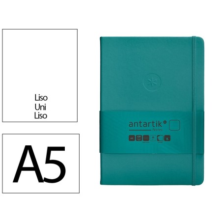 Cuaderno con gomilla antartik notes tapa dura a5 hojas lisas verde aguamarina 100 hojas 80 gr fsc