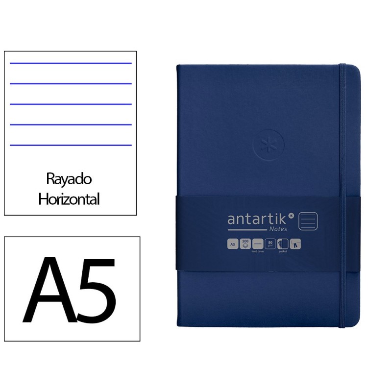 Cuaderno con gomilla antartik notes tapa dura a5 hojas rayas azul marino 100 hojas 80 gr fsc Cuaderno con gomilla antartik notes tapa dura a5 hojas rayas azul marino 100 hojas 80 gr fsc