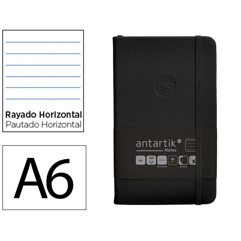 Cuaderno con gomilla antartik notes tapa dura a6 hojas rayas negro 100 hojas 80 gr fsc Cuaderno con gomilla antartik notes tapa dura a6 hojas rayas negro 100 hojas 80 gr fsc