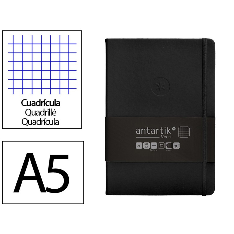 Cuaderno con gomilla antartik notes tapa dura a5 hojas cuadricula negro 100 hojas 80 gr fsc Cuaderno con gomilla antartik notes tapa dura a5 hojas cuadricula negro 100 hojas 80 gr fsc