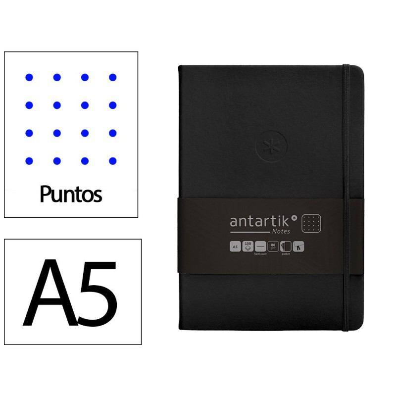 Cuaderno con gomilla antartik notes tapa dura a5 hojas puntos negro 100 hojas 80 gr fsc Cuaderno con gomilla antartik notes tapa dura a5 hojas puntos negro 100 hojas 80 gr fsc