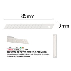 Repuesto cuter q-connect metalico estrecho para modelo kf14388 cuchilla ceramica 9 mm blister 6 unidades