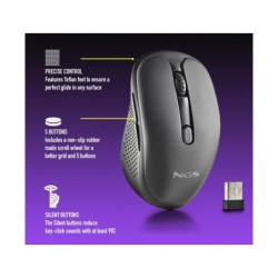 Raton ngs evo rust optico 800/1200/1600 dpi inalambrico 5 botones teclas silenciosas receptor usb 2,4 ghz negro