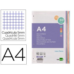 Recambio liderpapel a4 20050 hojas 90g/m2 cuadro 5 mm 4 taladros bandas de 5 colores
