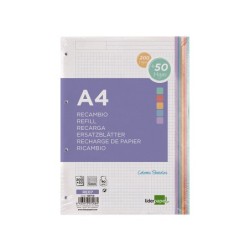 Recambio liderpapel a4 20050 hojas 90g/m2 cuadro 5 mm 4 taladros bandas de 5 colores