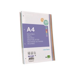 Recambio liderpapel a4 20050 hojas 90g/m2 cuadro 5 mm 4 taladros bandas de 5 colores