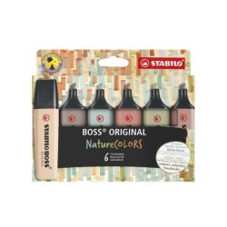 Rotulador stabilo boss pastel fluorescente 70 nature colors estuche de 6 unidades colores surtidos