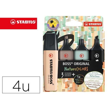 Rotulador stabilo boss pastel fluorescente 70 nature colors estuche de 4 unidades colores surtidos