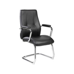 Silla rocada confidente brazos fijos estructura cromada asiento y respaldo tapizado similpiel negro
