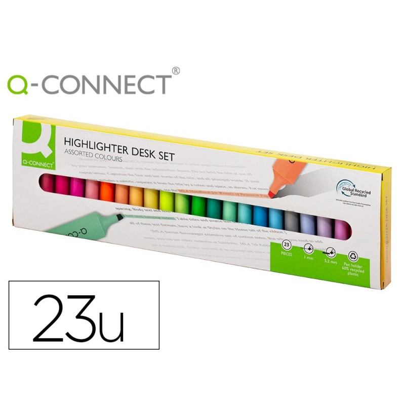 Rotulador q-connect fluorescente punta biselada estuche de sobremesa 23 unidades colores surtidos Rotulador q-connect fluorescente punta biselada estuche de sobremesa 23 unidades colores surtidos