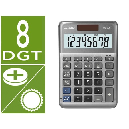 Calculadora casio ms-80f sobremesa 8 digitos tax /- color plata