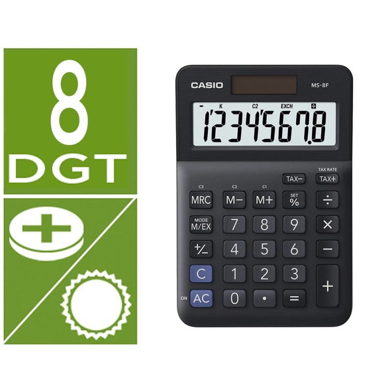 Calculadora casio ms-8f sobremesa 8 digitos tax /- color negro