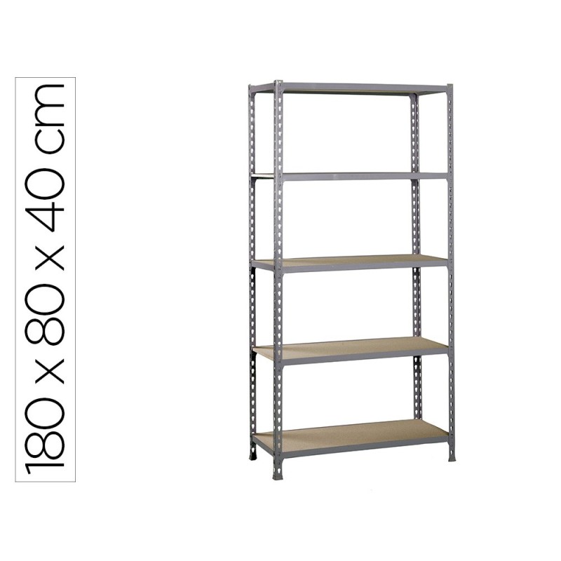 Estanteria metalica simonrack kit maderclick mini 5/400 color gris/madera 5 estantes 150 kg por estante 180x80x40cm