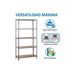 Estanteria metalica simonrack kit maderclick mini 5/400 color gris/madera 5 estantes 150 kg por estante 180x80x40cm