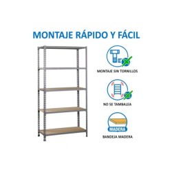 Estanteria metalica simonrack kit maderclick mini 5/400 color gris/madera 5 estantes 150 kg por estante 180x80x40cm