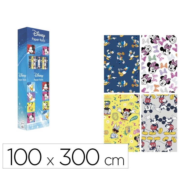 Papel de regalo basika disney rollo ancho 100 cm longitud 3 mt diseños surtidos gramaje 50 gr