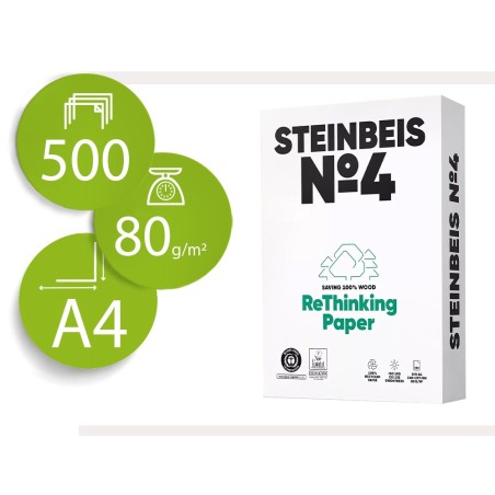 Papel fotocopiadora steinbeis n.4 100% reciclado din a4 80 gramos paquete de 500 hojas