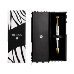 Boligrafo belius dualita cuerpo blanco color negro tinta azul caja de diseño