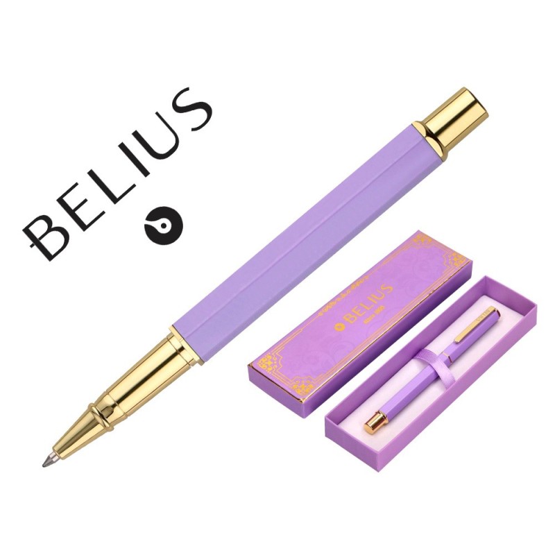 Boligrafo belius macaron bliss forma hexagonal color morado y dorado tinta azul caja de diseño Boligrafo belius macaron bliss forma hexagonal color morado y dorado tinta azul caja de diseño