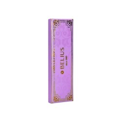 Boligrafo belius macaron bliss forma hexagonal color morado y dorado tinta azul caja de diseño