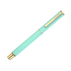 Boligrafo belius macaron bliss forma hexagonal color verde dorado tinta azul caja de diseño