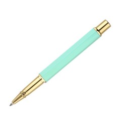 Boligrafo belius macaron bliss forma hexagonal color verde dorado tinta azul caja de diseño