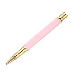 Boligrafo belius macaron bliss forma hexagonal color rosa y dorado tinta azul caja de diseño