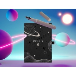 Pluma y funda de similpiel belius space b color minimalista gris tinta azul caja de diseño