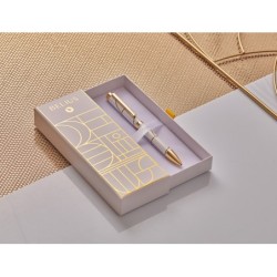 Boligrafo belius carte blanche color y blanco dorado tinta azul caja de diseño
