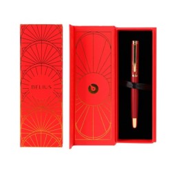 Pluma belius soiree aluminio color art deco granate y dorado tinta azul caja de diseño