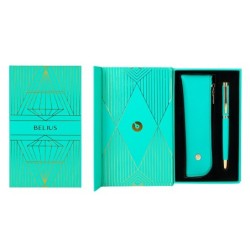 Boligrafo y estuche belius soiree color art deco turquesa y dorado tinta azul caja de diseño