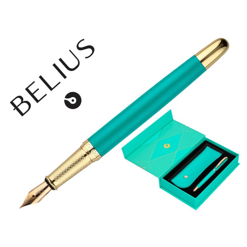 Pluma y estuche belius soiree color art deco turquesa dorado tinta azul caja de diseño Pluma y estuche belius soiree color art deco turquesa dorado tinta azul caja de diseño
