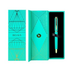 Boligrafo belius soiree aluminio color art deco turquesa y dorado tinta azul caja de diseño