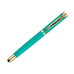 Boligrafo belius soiree aluminio color art deco turquesa y dorado tinta azul caja de diseño