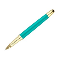 Boligrafo belius soiree aluminio color art deco turquesa y dorado tinta azul caja de diseño