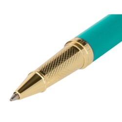 Boligrafo belius soiree aluminio color art deco turquesa y dorado tinta azul caja de diseño