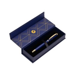 Boligrafo belius soiree aluminio color azul marino y dorado tinta azul caja de diseño